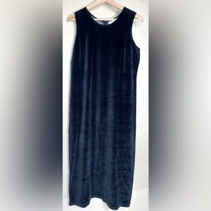 Vintage Y2K Velour Black Sleeveless Tank Dress Sz Sm